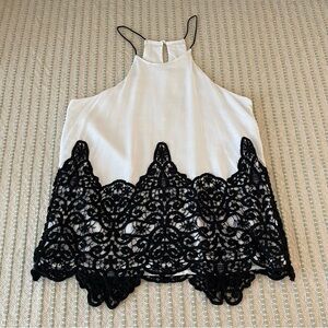 Blu Pepper - White Tank Top / Blouse / Shirt with Black Crochet - Size: Small